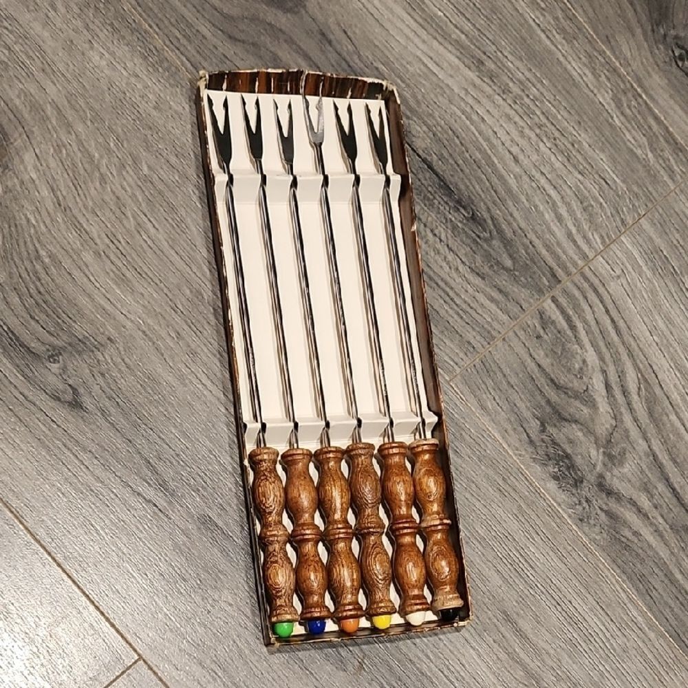Vintage Set Of 6 1970's Fondue Forks